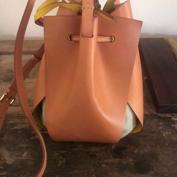 Yellow and Tan Crossbody Bag with Drawstring Closure - Picture 8 of 8
